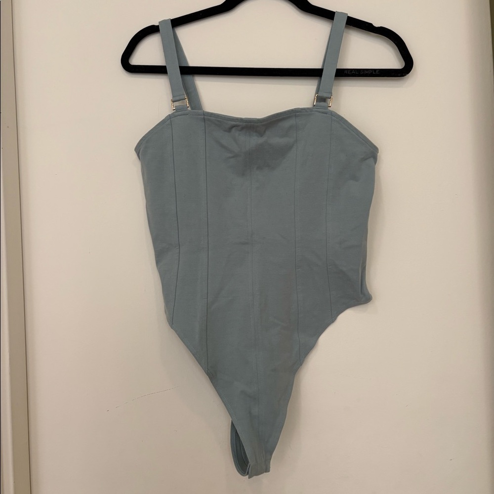 H&M light blue thong bodysuit with silver buckles NWT